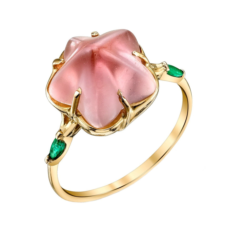 Pua (Flower) Pink Tourmaline and Emerald Ring - Ele Keats Jewelry