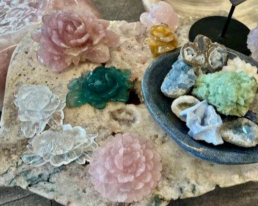 Hand-Carved Rose Quartz Crystal Rose