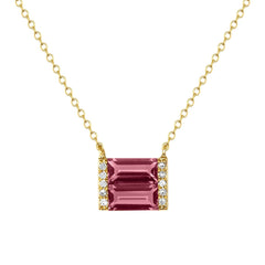 Gold, diamond, and Pink Tourmaline double baguette necklace - Ele Keats Jewelry 