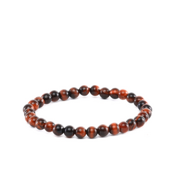 Reddish brown beaded bracelet on white background
