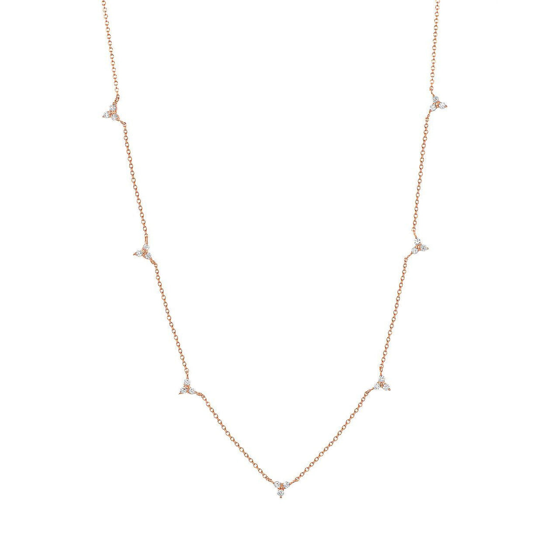 Dainty 18kt gold necklace adorned with 7 diamonds points
