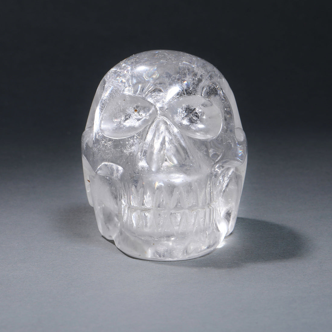 Clear crystal skull on a gray background