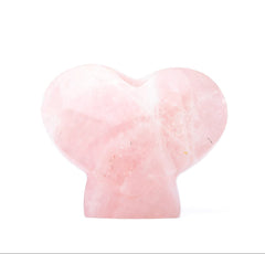 Standing Rose Quartz heart hand carved  on white background