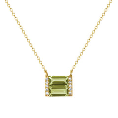 Gold, diamond, and Peridot double baguette necklace - Ele Keats Jewelry 